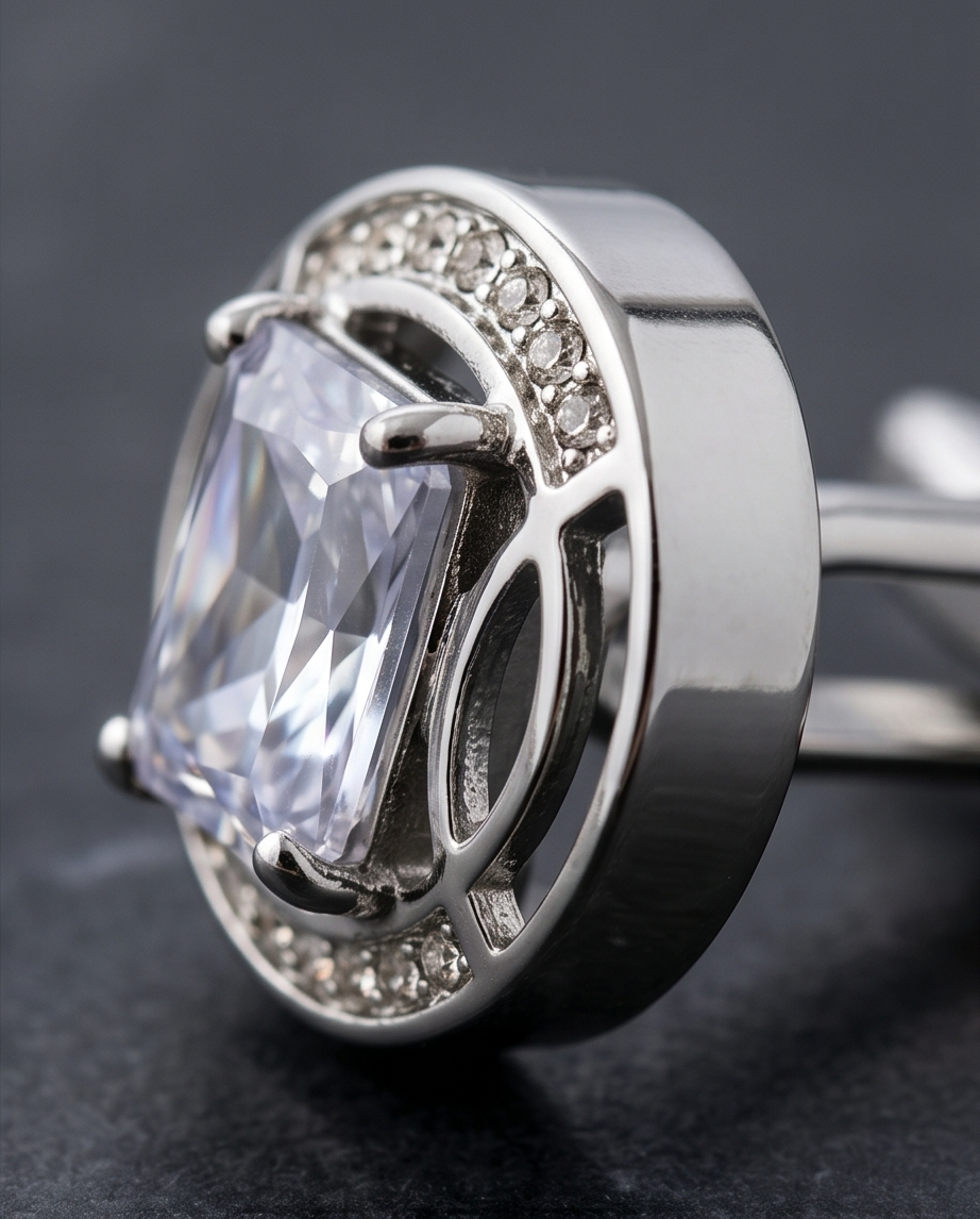 Sky Blue Crystal & Diamond Accent Cufflinks-1