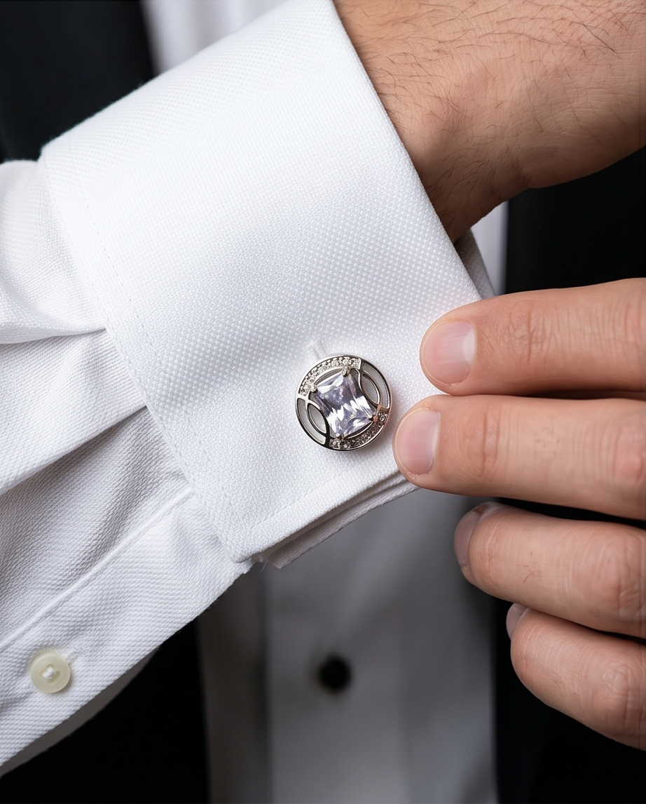 Sky Blue Crystal & Diamond Accent Cufflinks-2