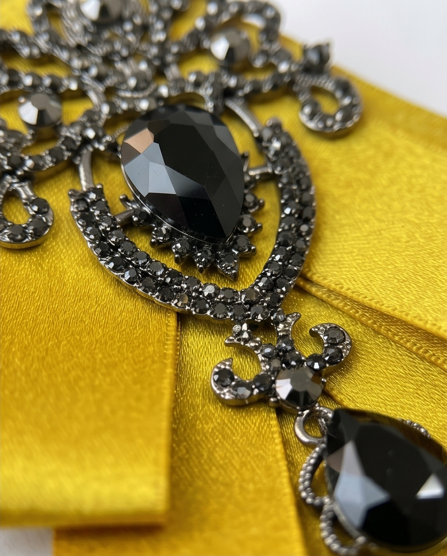 Luxurious Golden & Black Gemstone Bow Tie-1