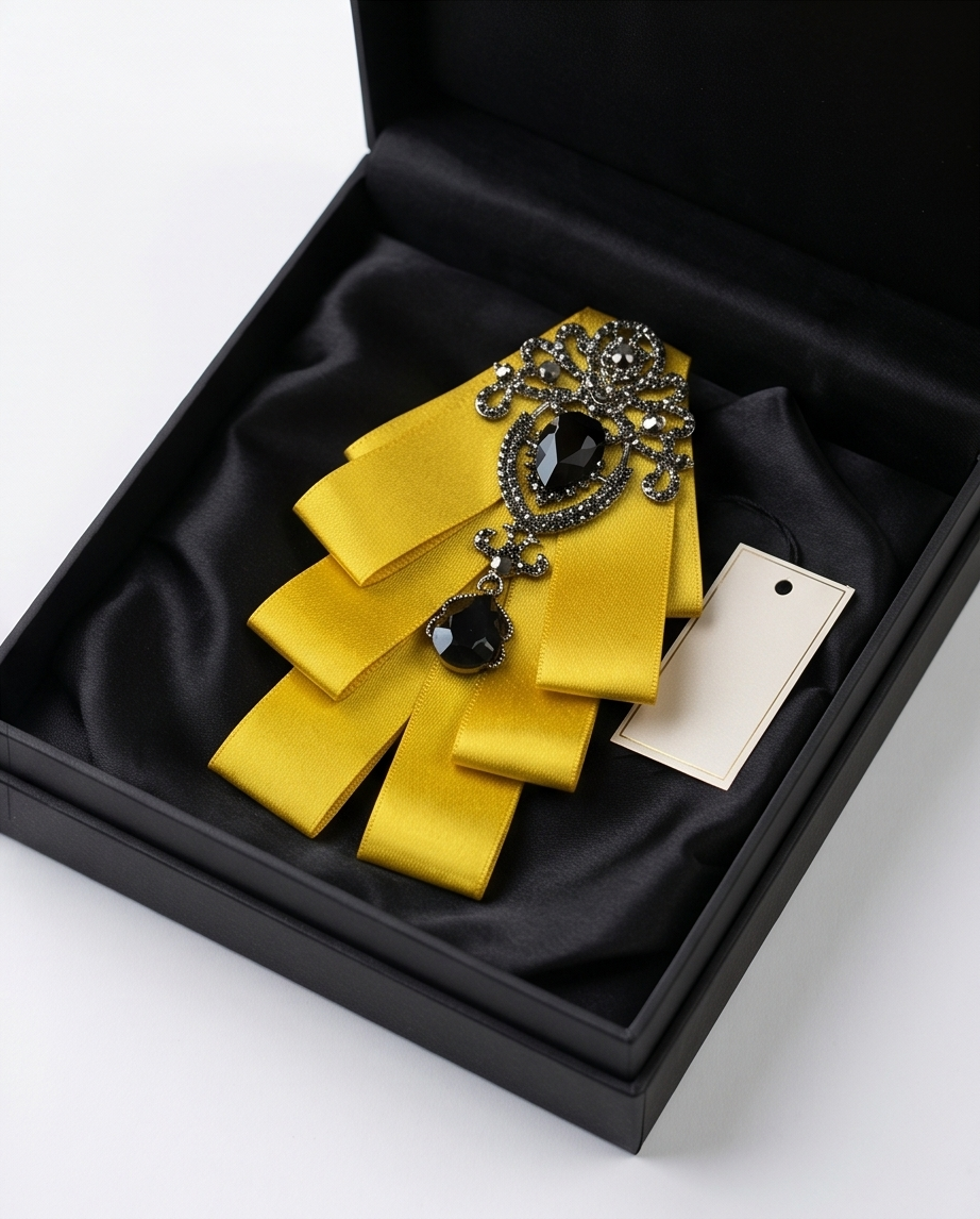 Luxurious Golden & Black Gemstone Bow Tie-2