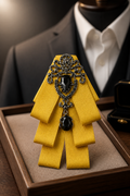 Luxurious Golden & Black Gemstone Bow Tie-0