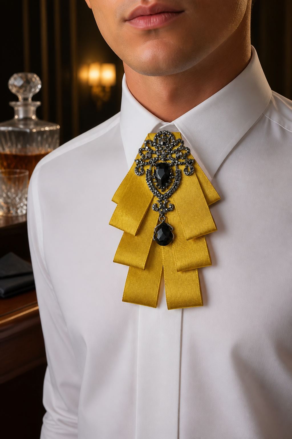 Luxurious Golden & Black Gemstone Bow Tie-3