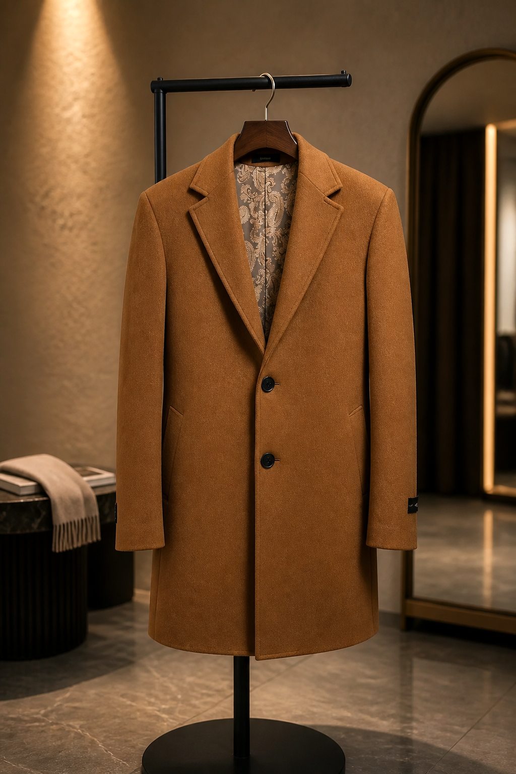 Classic Camel Wool-Blend Overcoat with Single Back Vent-1