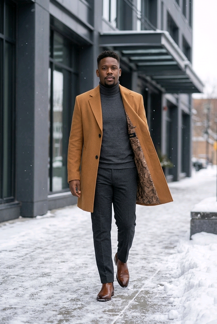 Classic Camel Wool-Blend Overcoat with Single Back Vent-0
