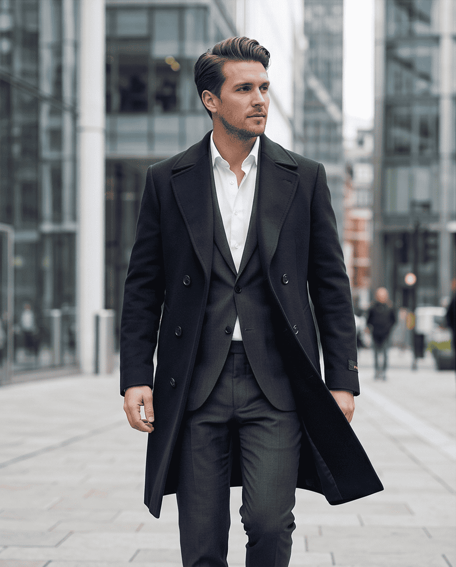 Classic Double-Breasted Wool Blend Overcoat-0