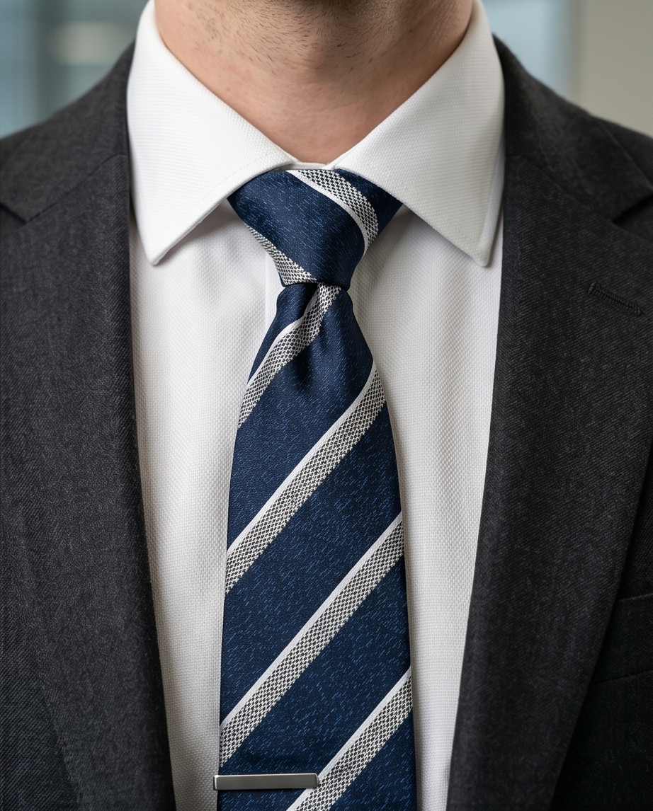 Classic Navy and Silver Stripe Tie-1