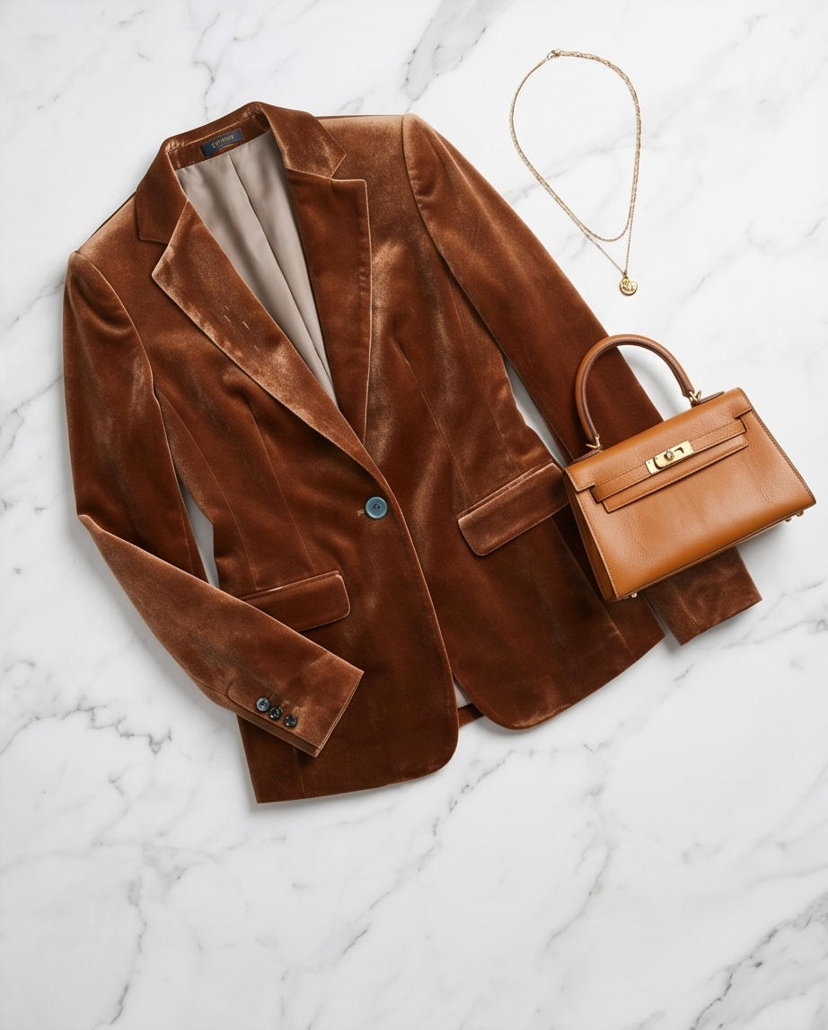 Camel Velvet Blazer-1