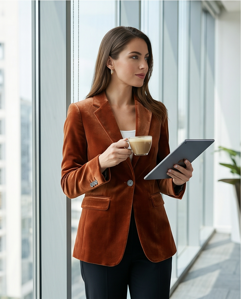 Camel Velvet Blazer-0