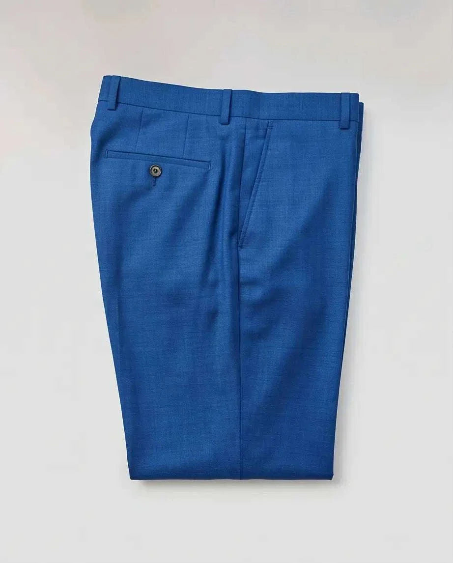 Cobalt Blue Tailored Wool Blend Trousers-2