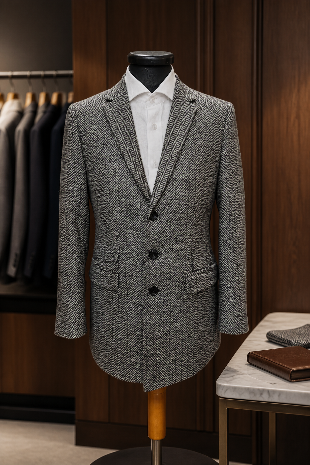 Men's Herringbone Wool Blend Coat-1