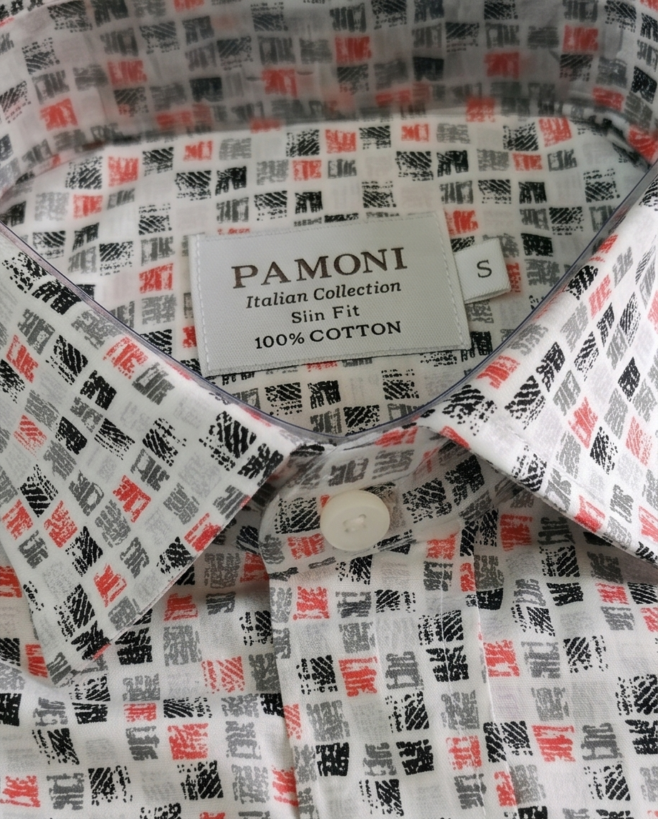 Textured Grid Print Short-Sleeve Cotton Shirt-3