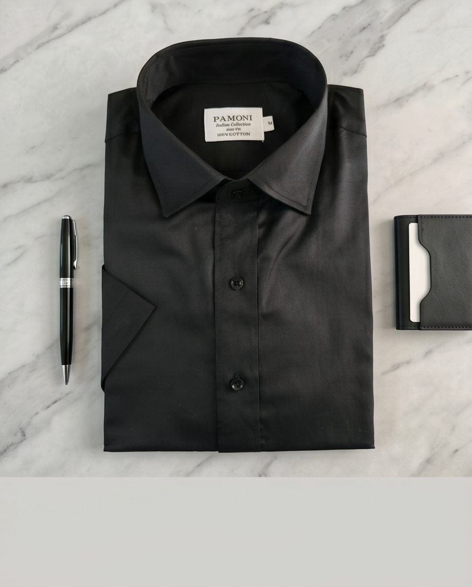 Sophisticated Black Cotton Short-Sleeve Dress Shirt-1