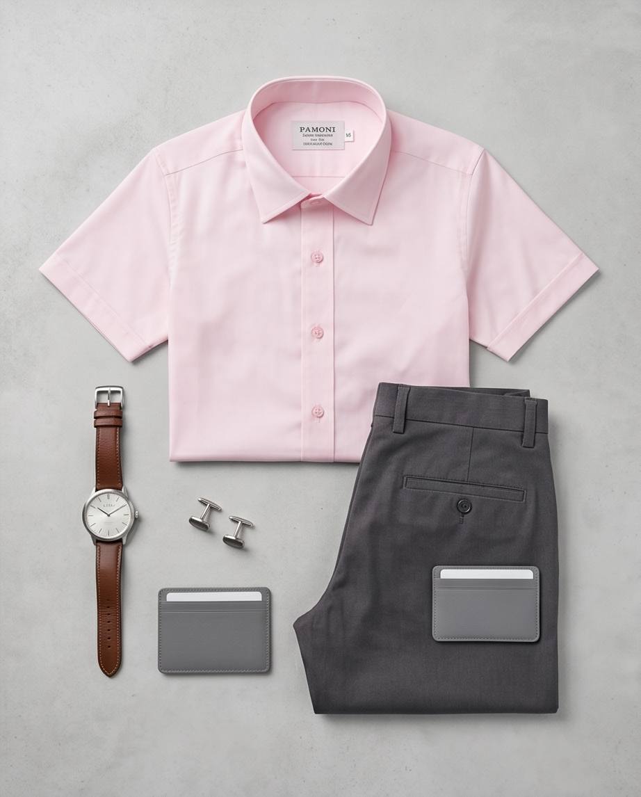 Soft Pink Fine Cotton Short-Sleeve Shirt-3
