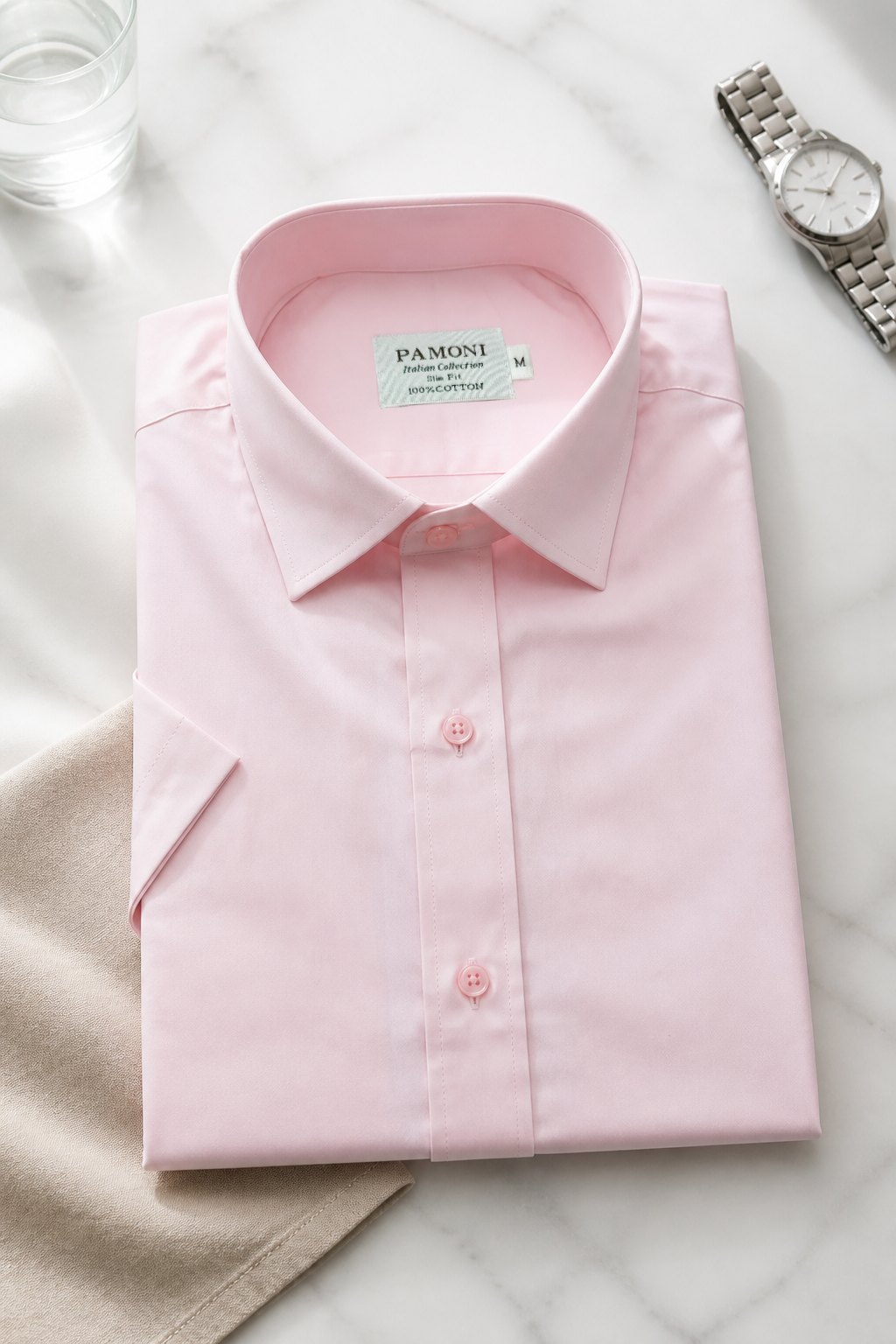 Soft Pink Fine Cotton Short-Sleeve Shirt-1