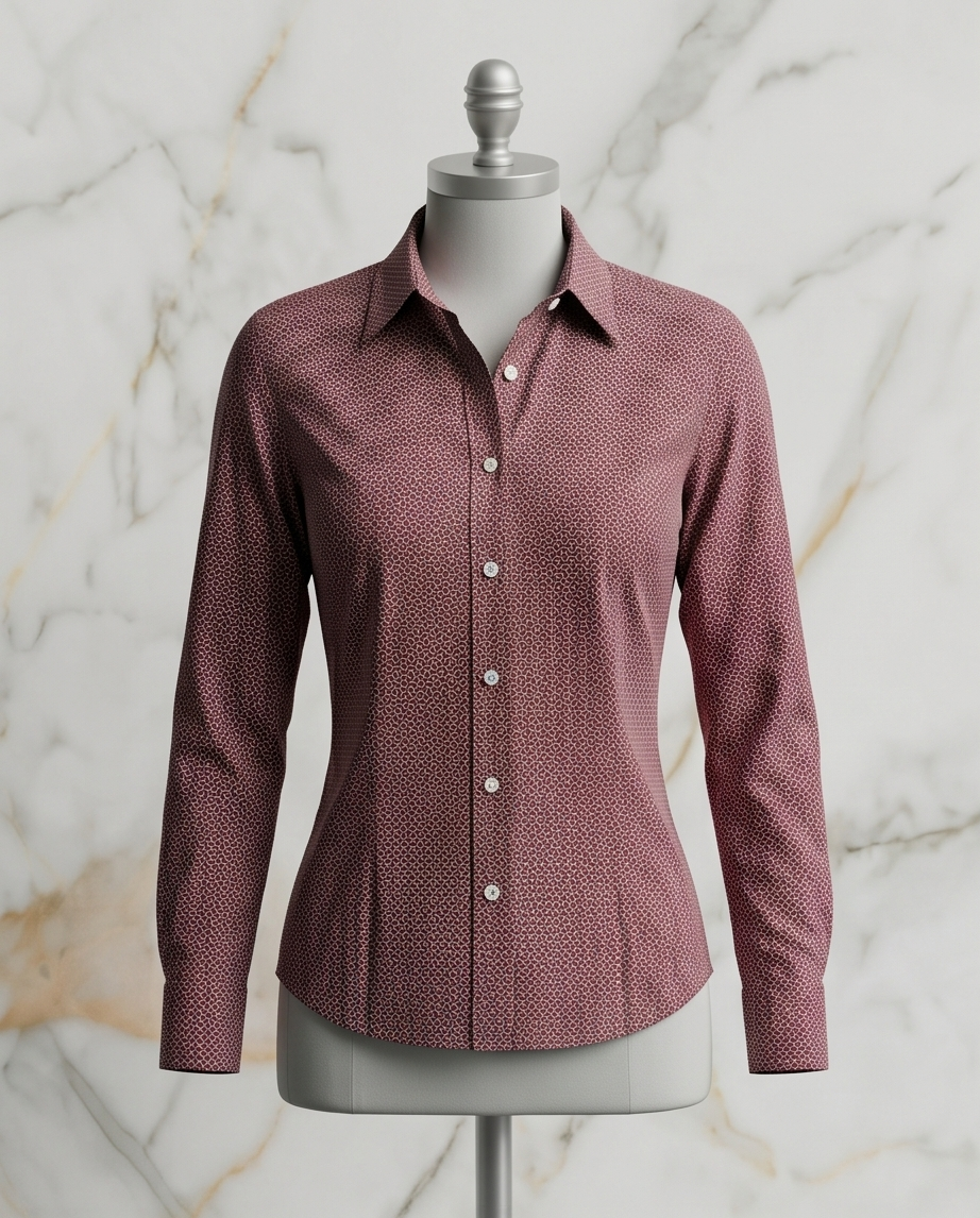 Burgundy Geometric Print Fitted Cotton Shirt-2