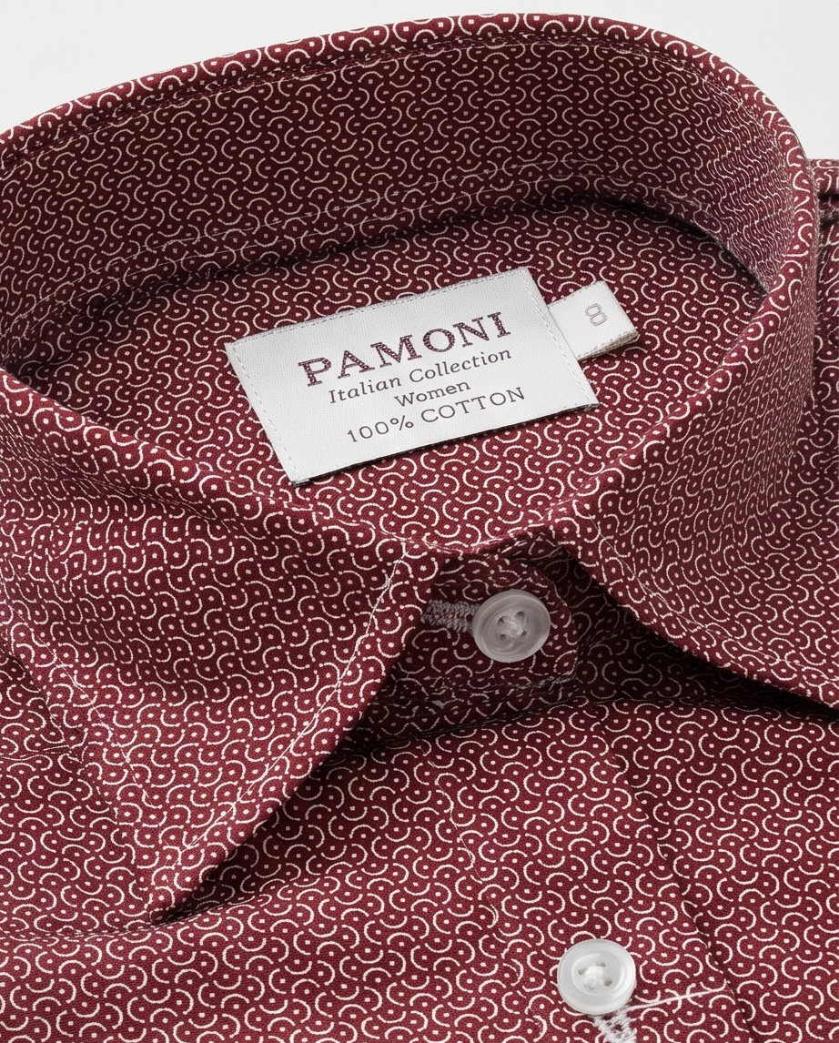 Burgundy Geometric Print Fitted Cotton Shirt-3