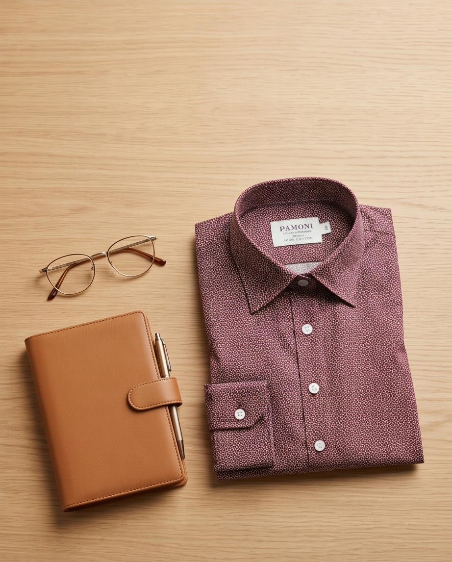Burgundy Geometric Print Fitted Cotton Shirt-1