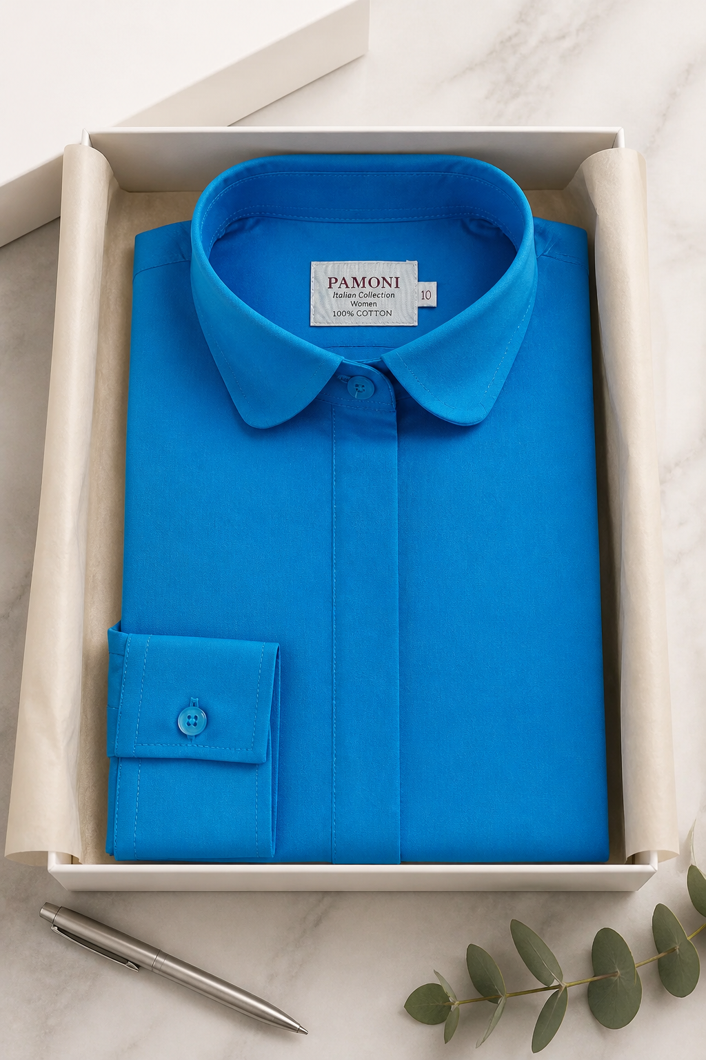 Women's Blue Fitted 100% Cotton Shirt-3