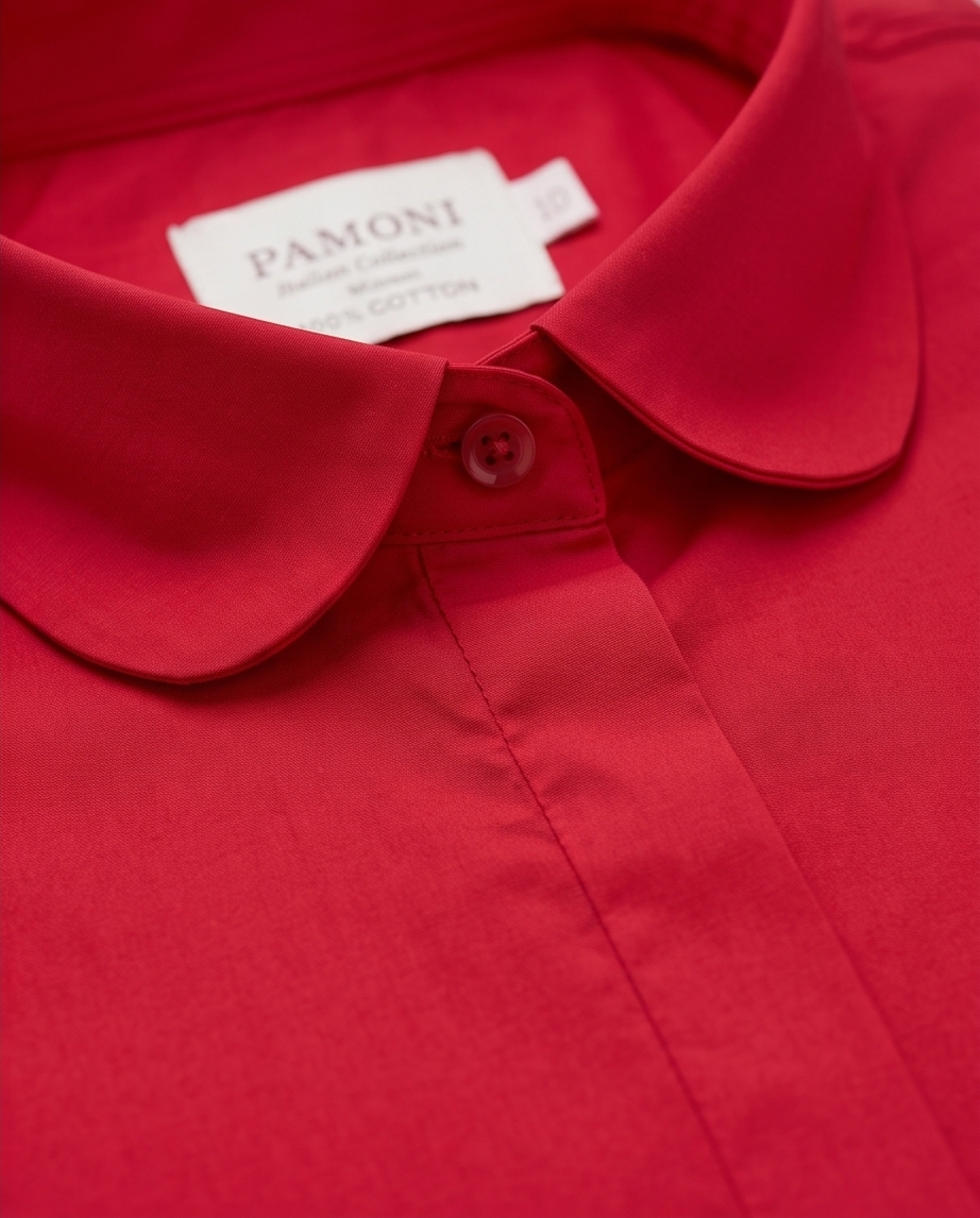 Red Fitted Cotton Shirt with Peter Pan Collar-2