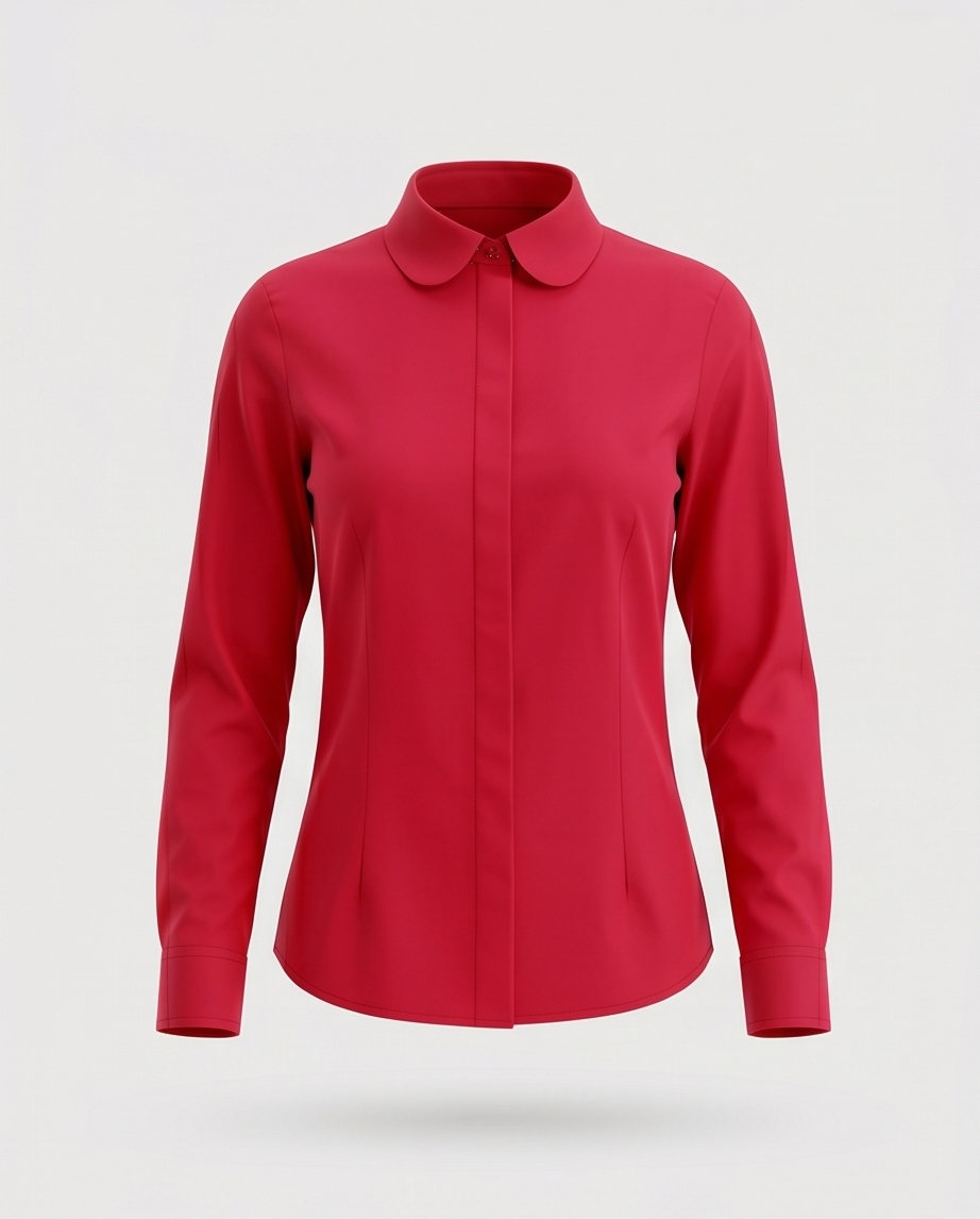 Red Fitted Cotton Shirt with Peter Pan Collar-1