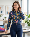 Figure-Flattering Floral: Women's 100% Cotton Extra Slim Fit Shirt-0
