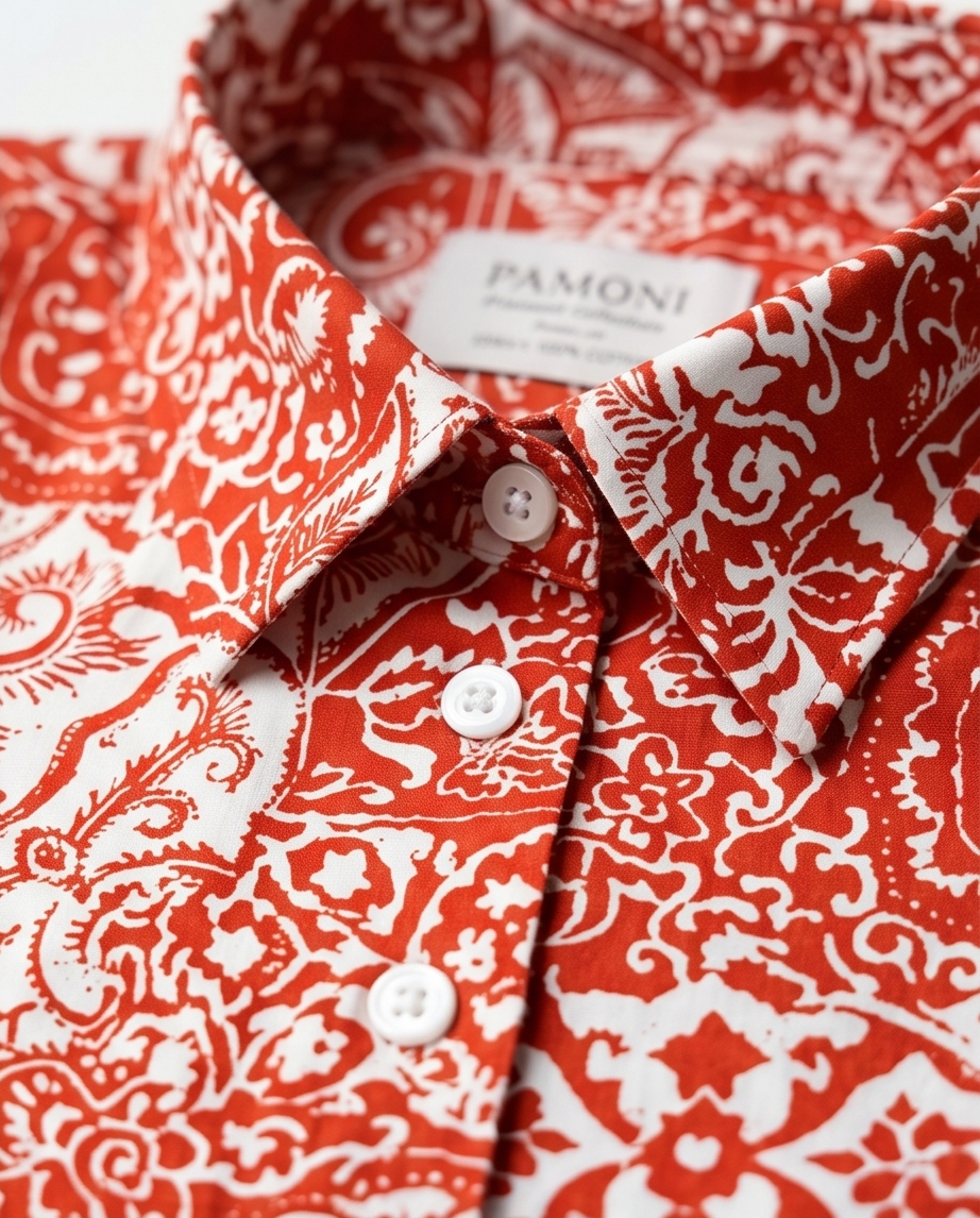 Rust Paisley Print Extra Slim Fit Cotton Shirt-2