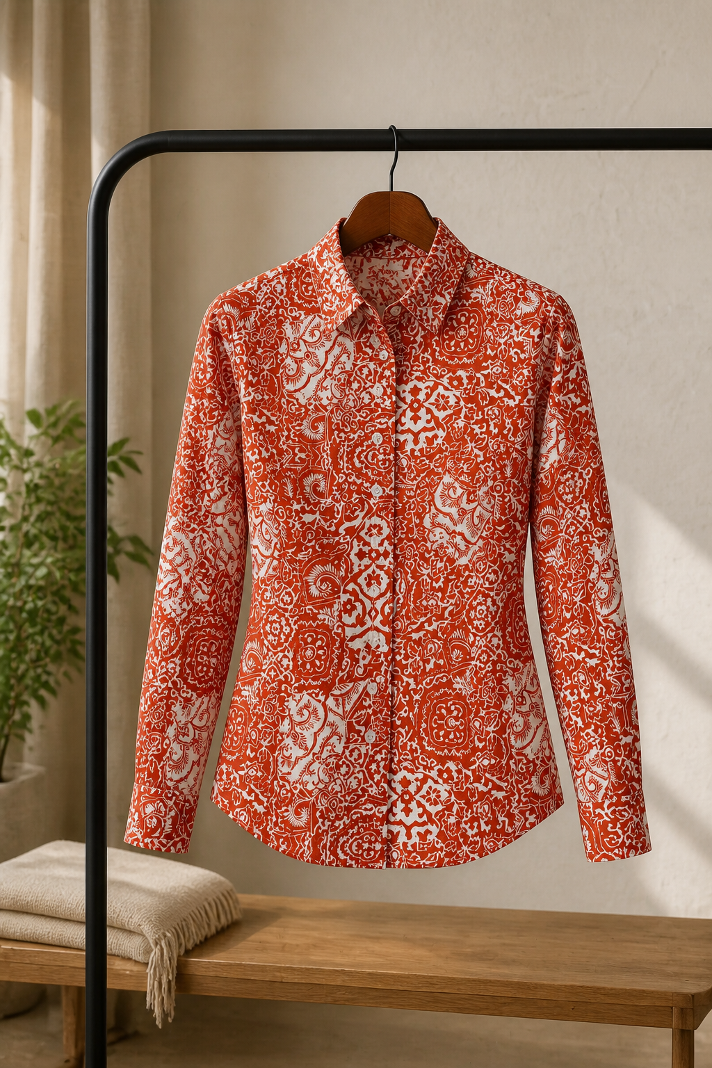 Rust Paisley Print Extra Slim Fit Cotton Shirt-1