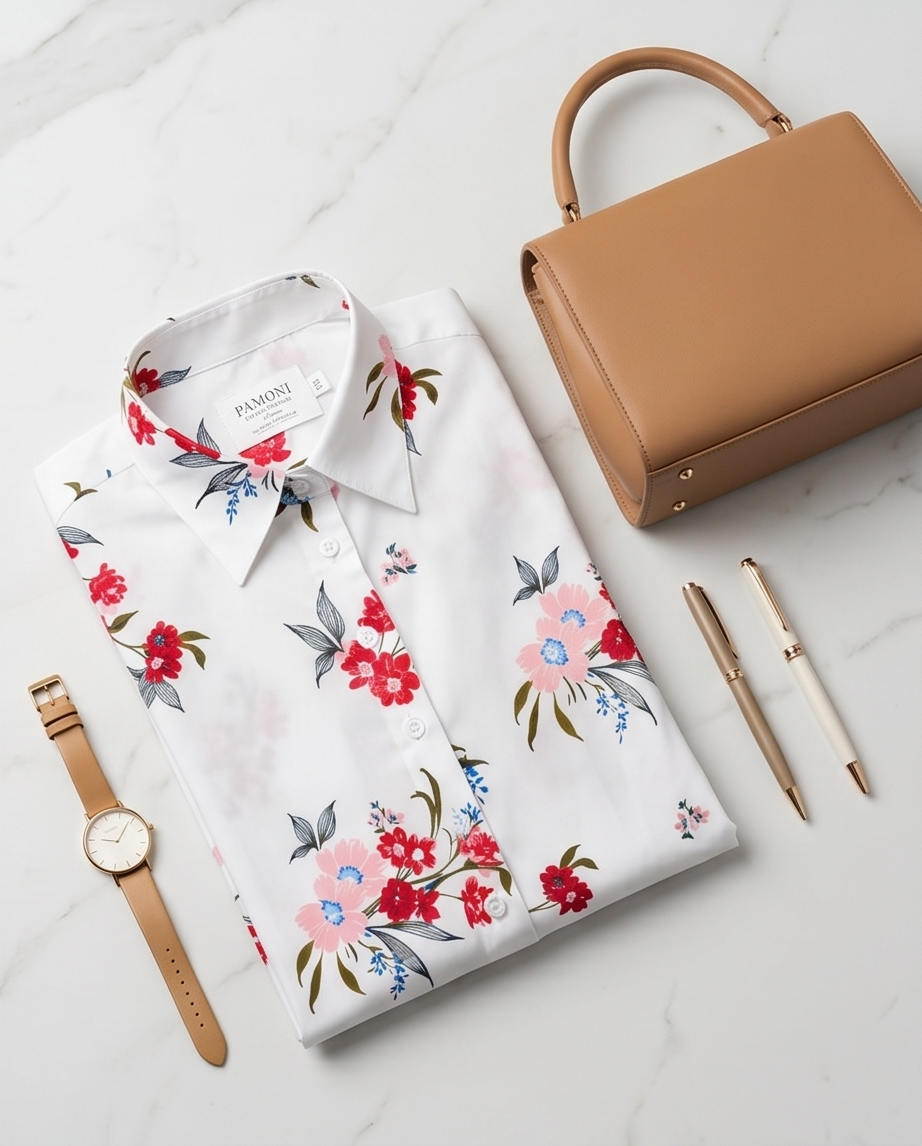 White Floral Extra Slim Fit Cotton Shirt-2