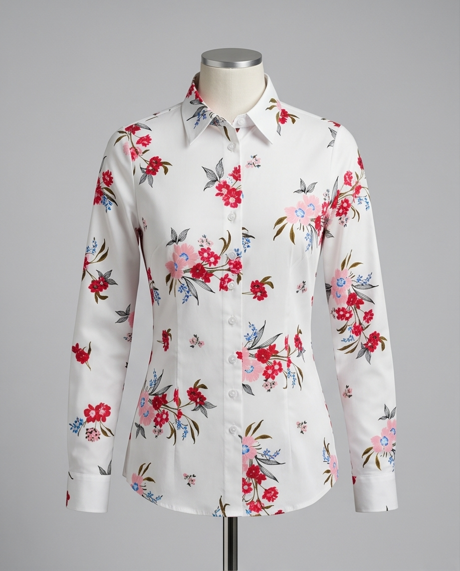 White Floral Extra Slim Fit Cotton Shirt-1