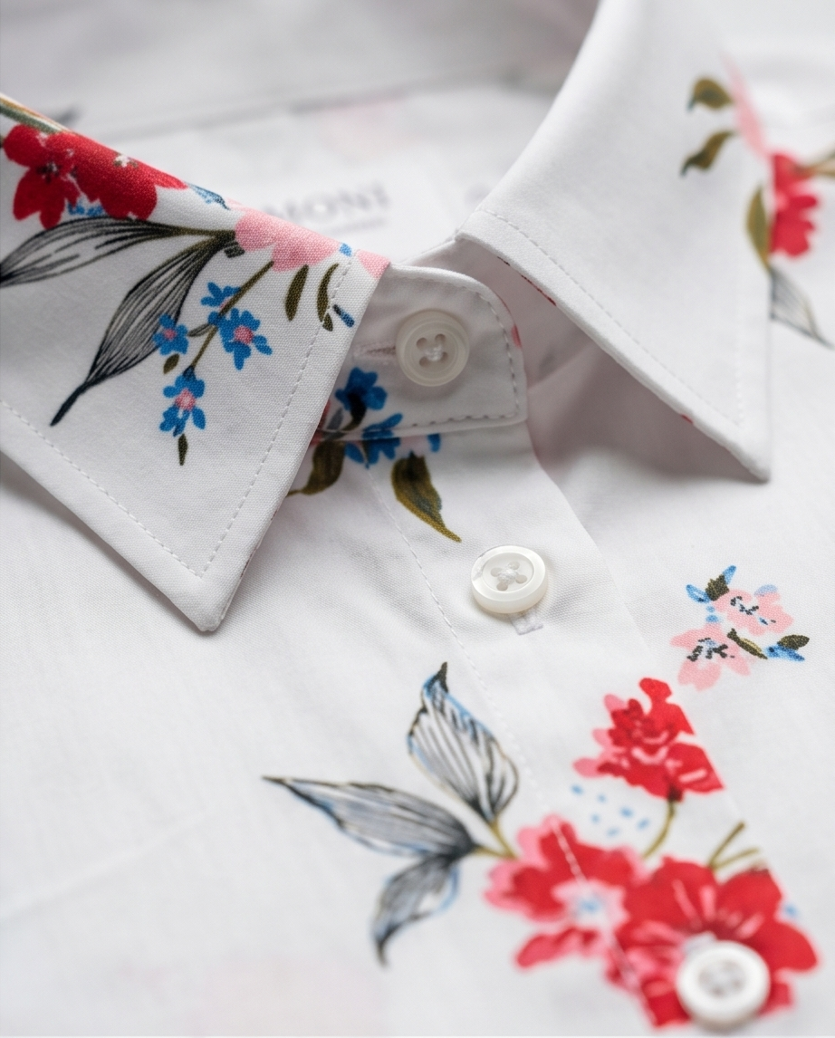 White Floral Extra Slim Fit Cotton Shirt-3