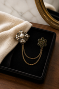 Ornate Pearl and Crystal Lapel Chain Brooch-0