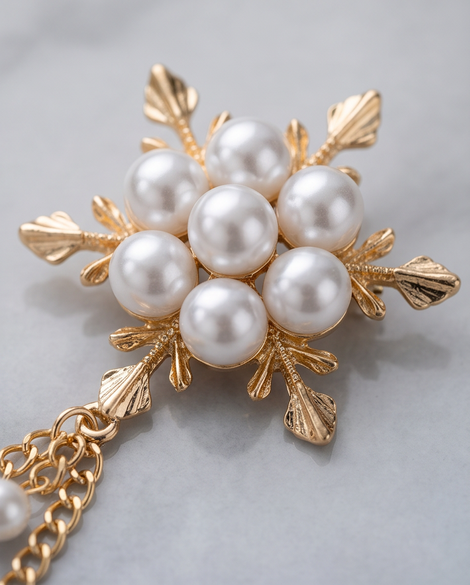 Elegant Pearl and Gold Lapel Chain Brooch-3