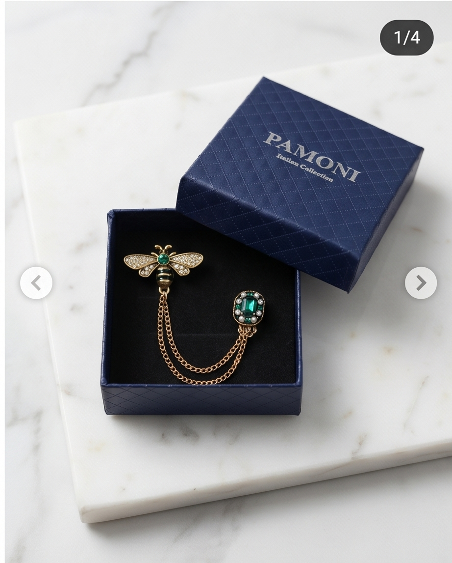 Dapper Bee & Emerald Lapel Chain Brooch-2