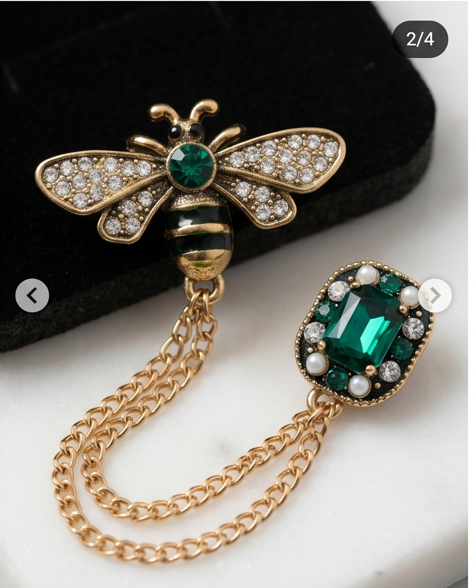 Dapper Bee & Emerald Lapel Chain Brooch-0