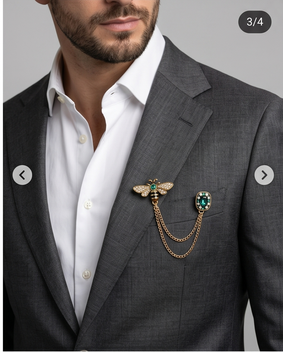 Dapper Bee & Emerald Lapel Chain Brooch-1