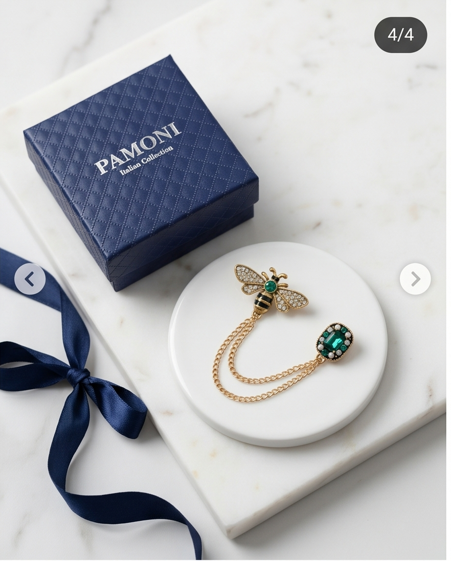 Dapper Bee & Emerald Lapel Chain Brooch-3