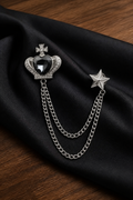 Royal Crown & Star Lapel Chain Brooch-0