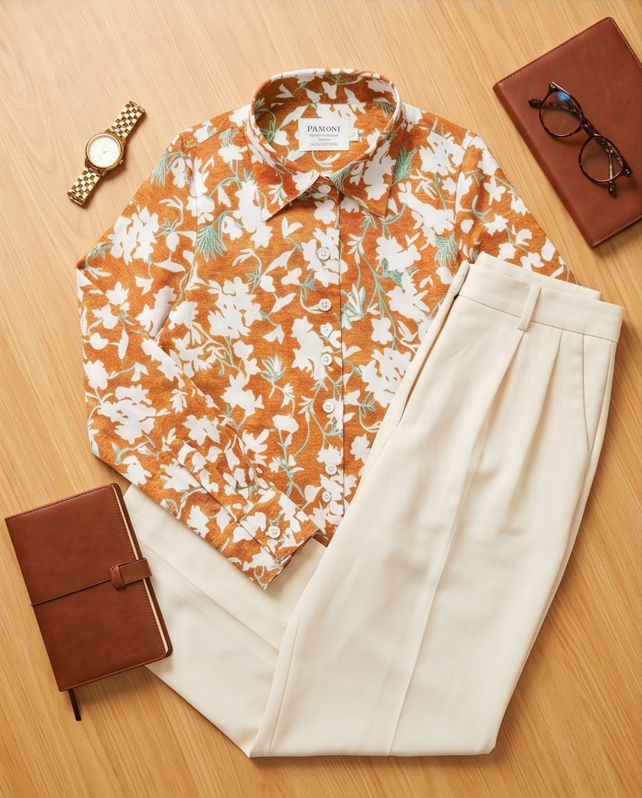 Earthy Bloom Print Fitted Cotton Shirt-3