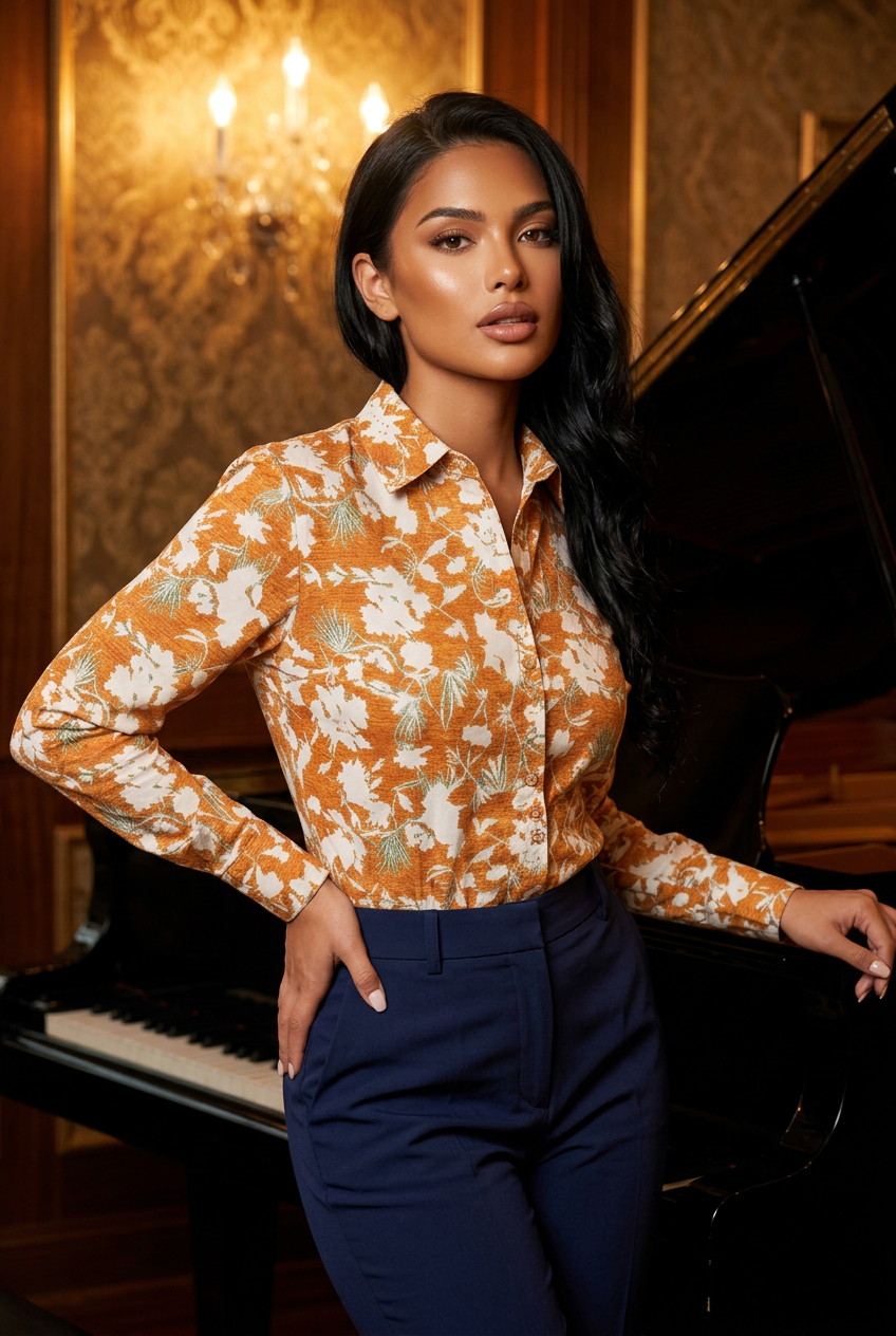 Earthy Bloom Print Fitted Cotton Shirt-0