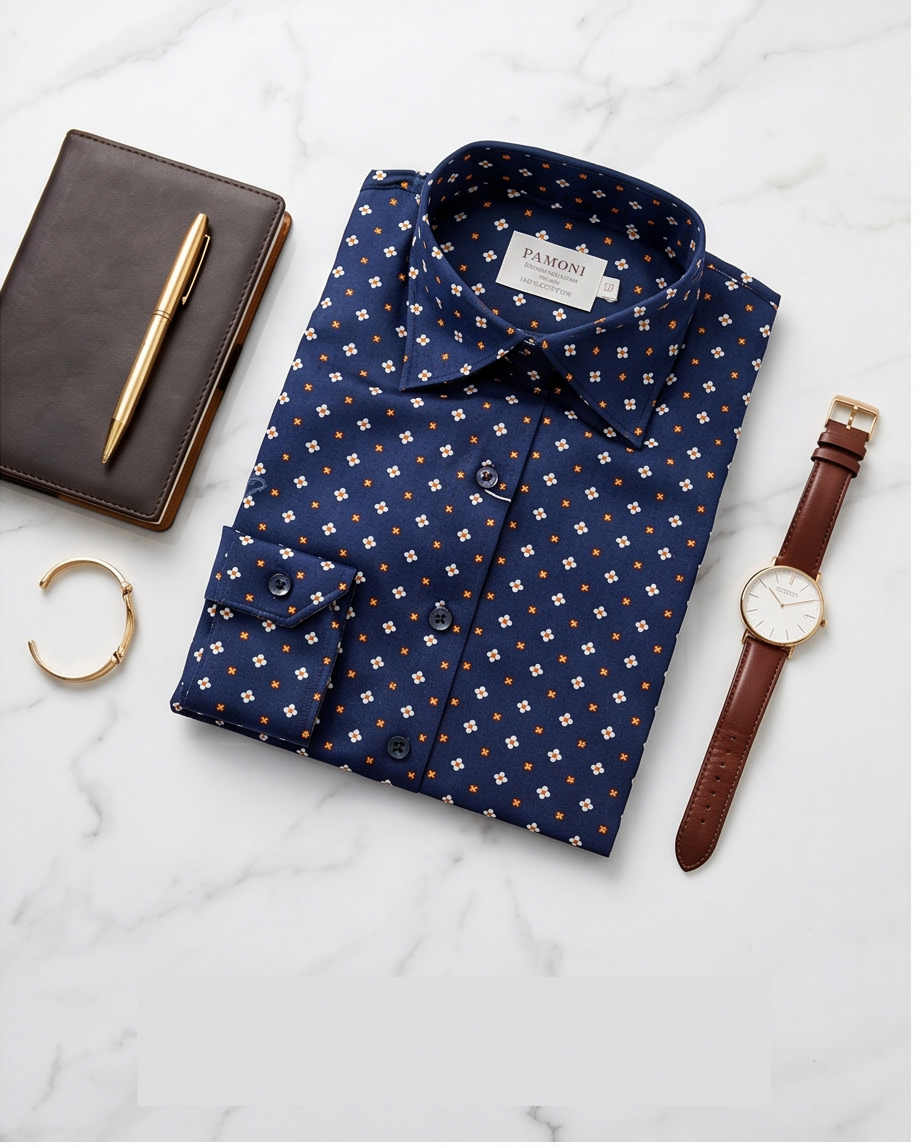 Petite Blossom Print Fitted Cotton Shirt-3