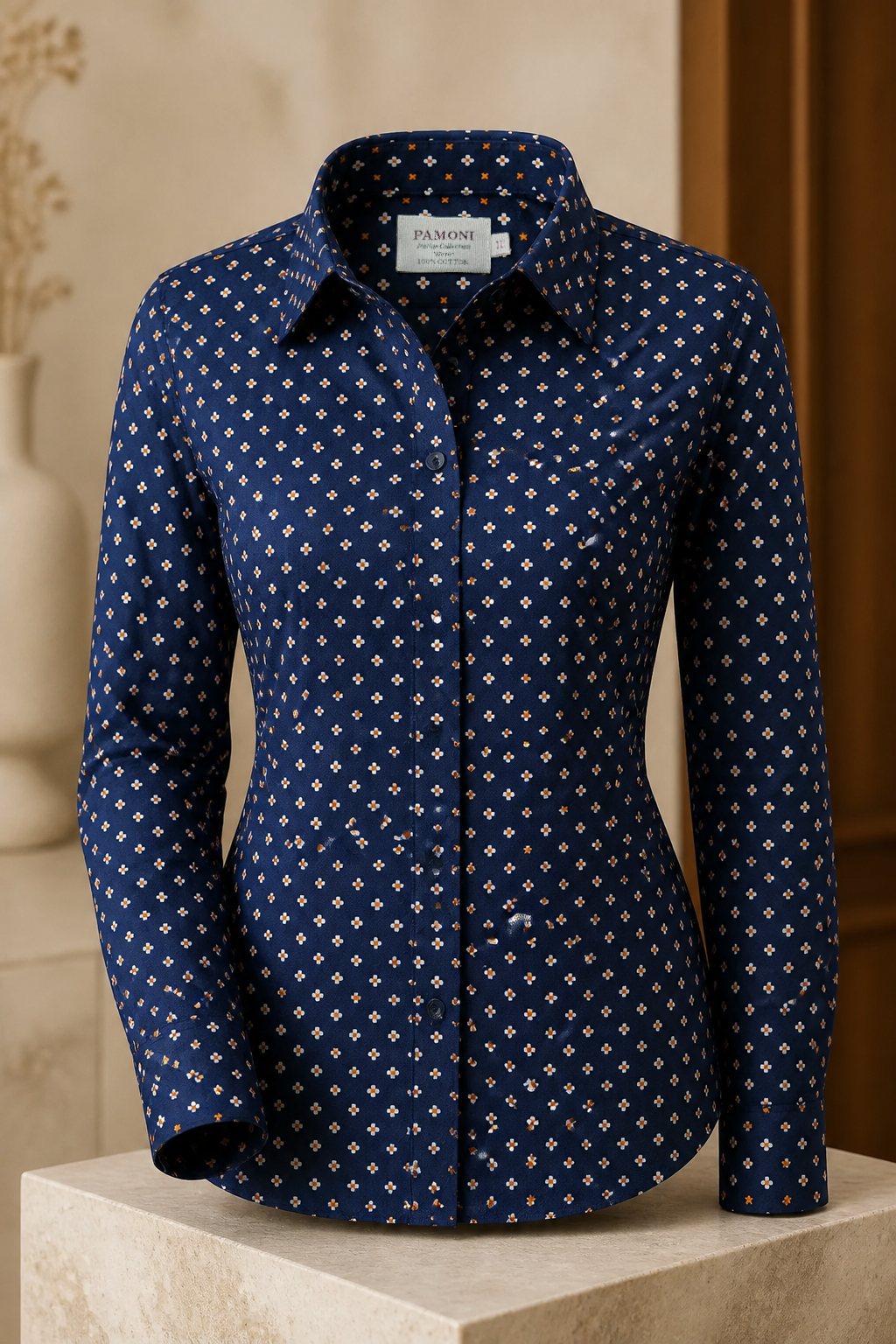 Petite Blossom Print Fitted Cotton Shirt-2