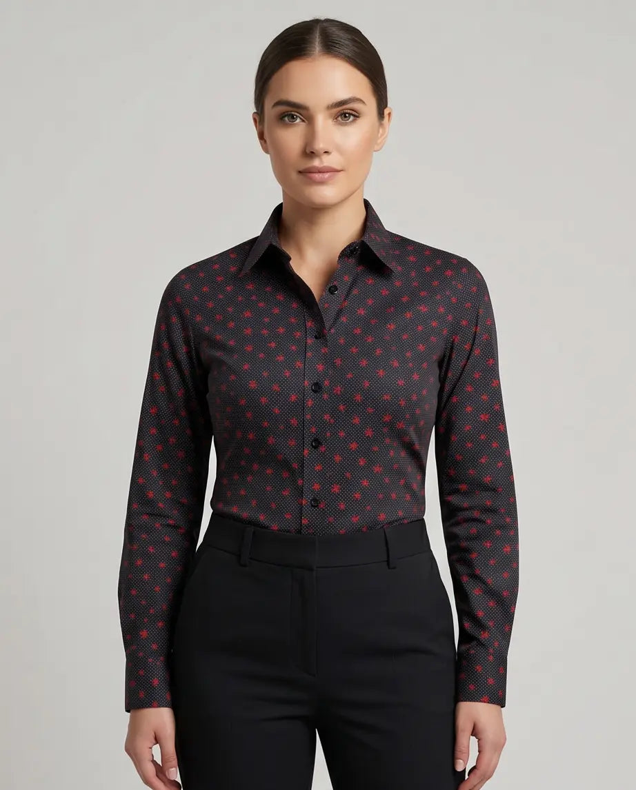 Crimson Bloom Fitted Cotton Shirt-0