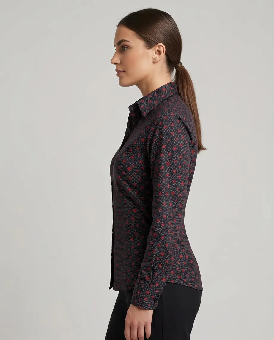 Crimson Bloom Fitted Cotton Shirt-1