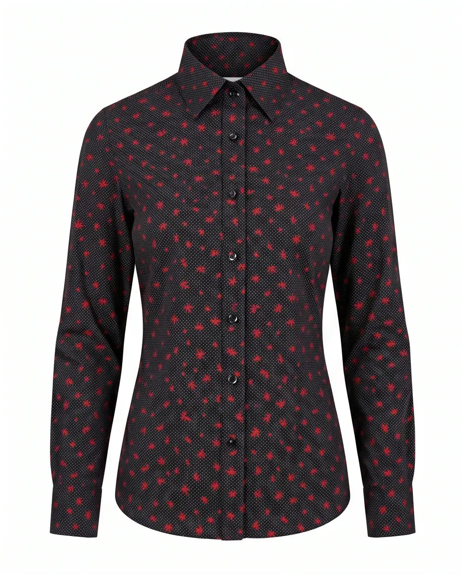Crimson Bloom Fitted Cotton Shirt-2