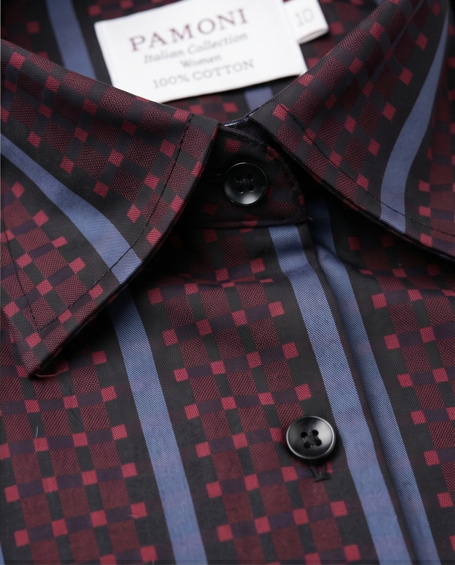 Burgundy & Blue Stripe Fitted Cotton Shirt-2