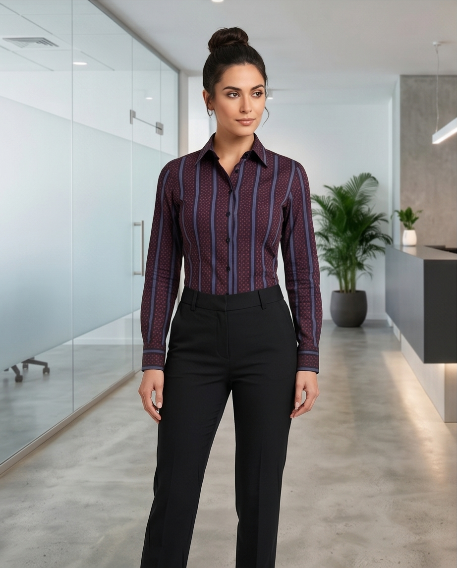 Burgundy & Blue Stripe Fitted Cotton Shirt-0