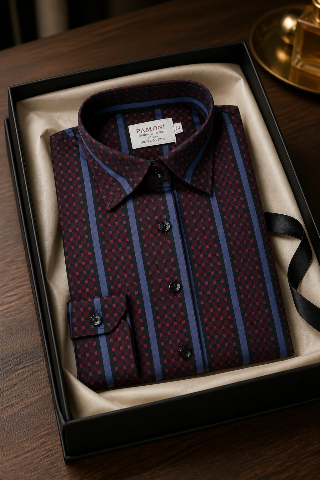 Burgundy & Blue Stripe Fitted Cotton Shirt-1