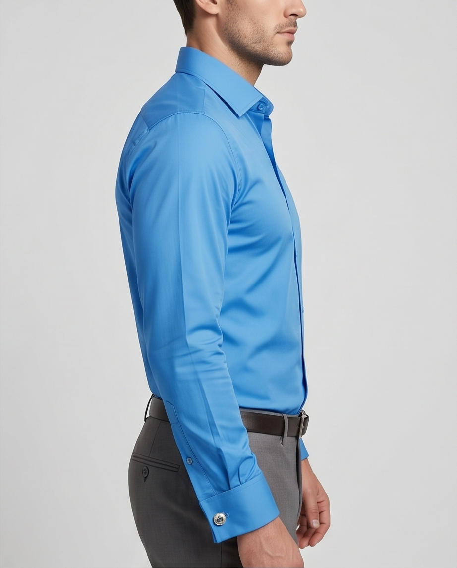 Sky Blue Slim Fit Double Cuff 100% Cotton Dress Shirt-3