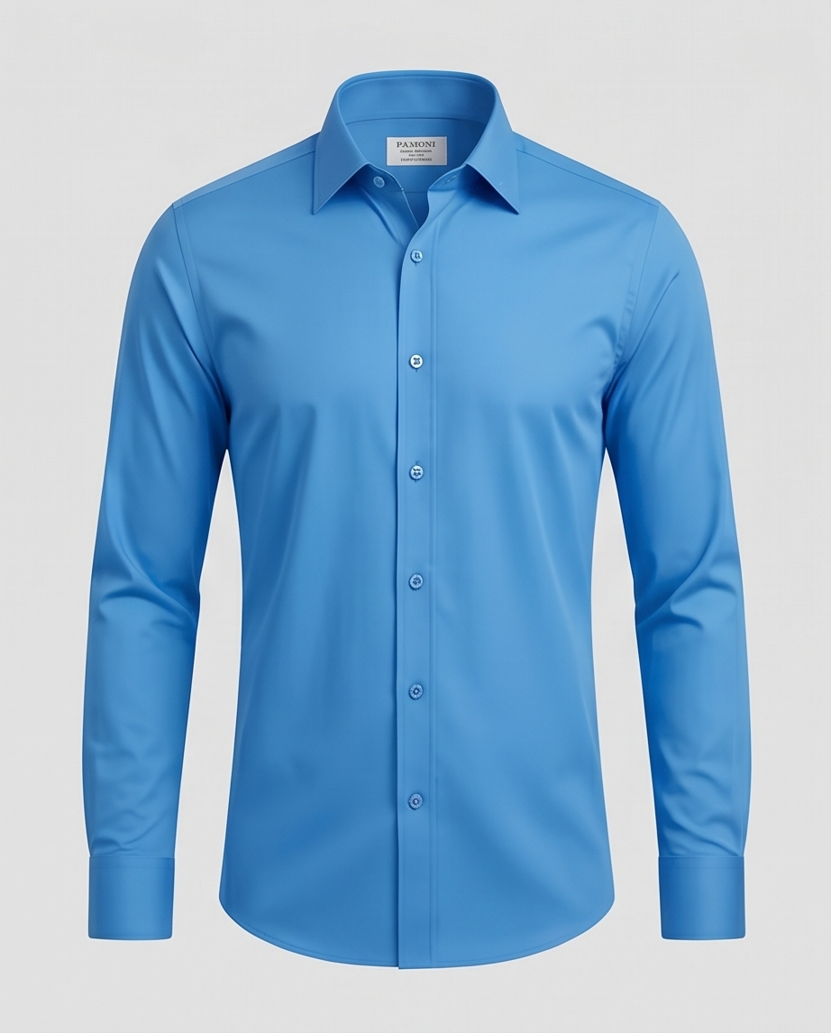 Sky Blue Slim Fit Double Cuff 100% Cotton Dress Shirt-1