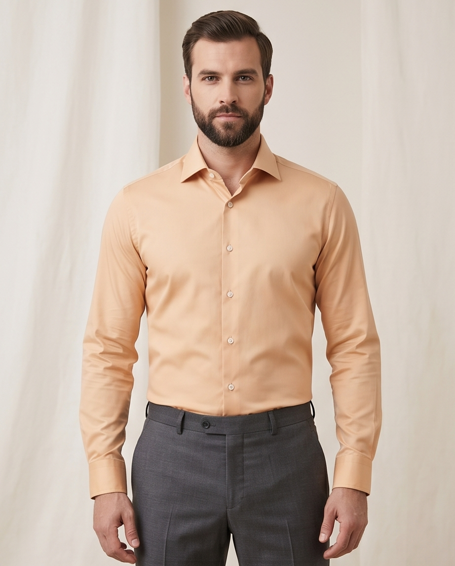 Peach Slim Fit 100% Cotton Dress Shirt with Single Cuff-0